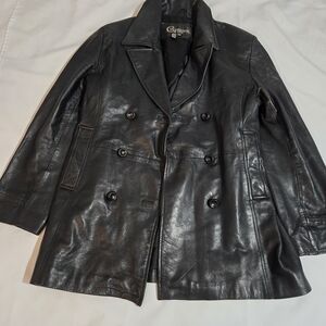Colebrook Black Double-Breasted Leather Coat - Women 100 % Leather